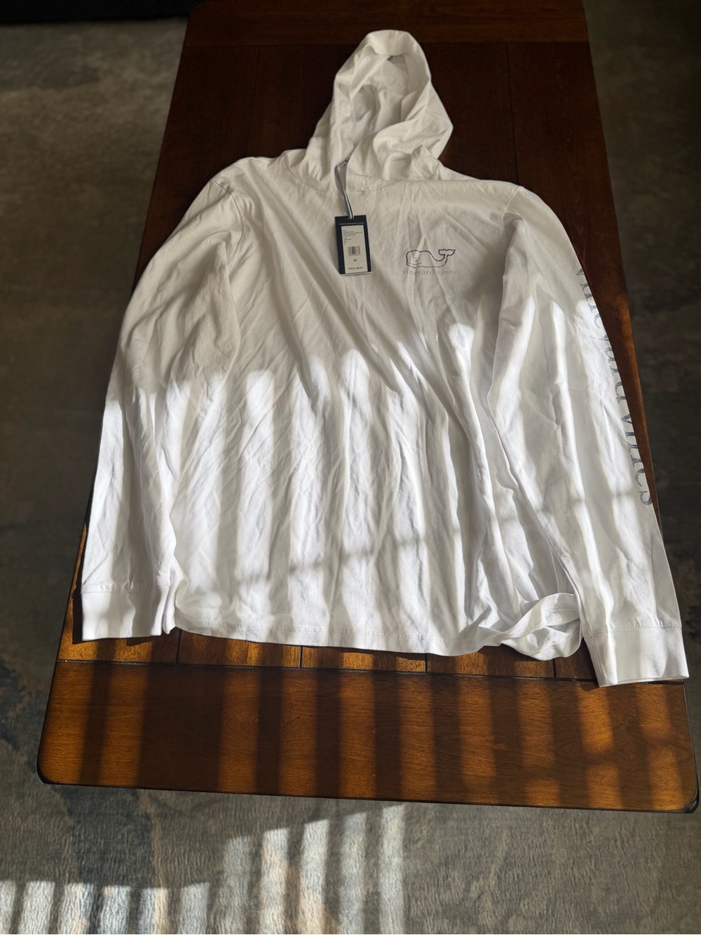 Vineyard Vines White Hooded Long-Sleeve Pullover with Whale Logo